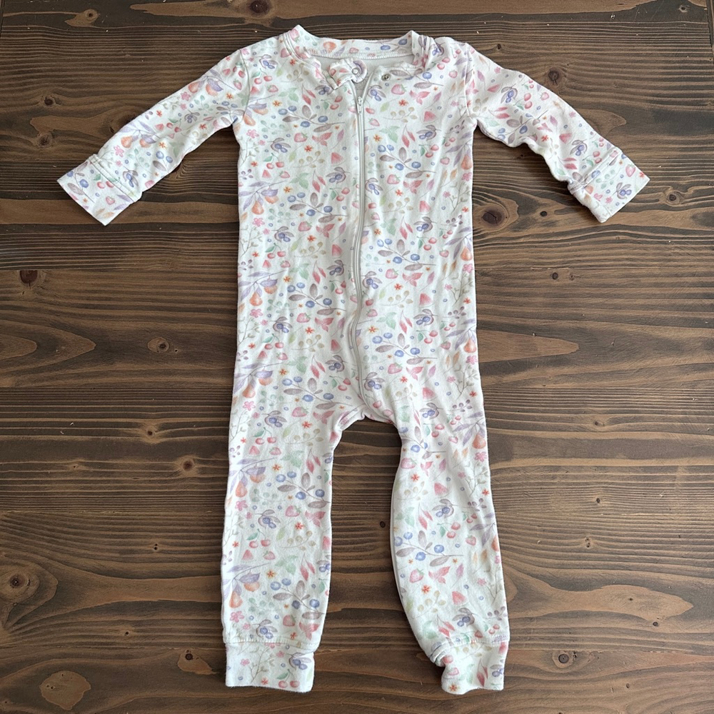 Owlivia Baby Footie 18-24M White Multicolor Floral Organic Cotton Zipper